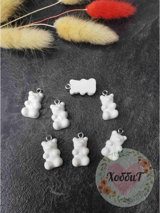 Подвеска "Мишка мармеладный" пластик 10*17мм. (белый)